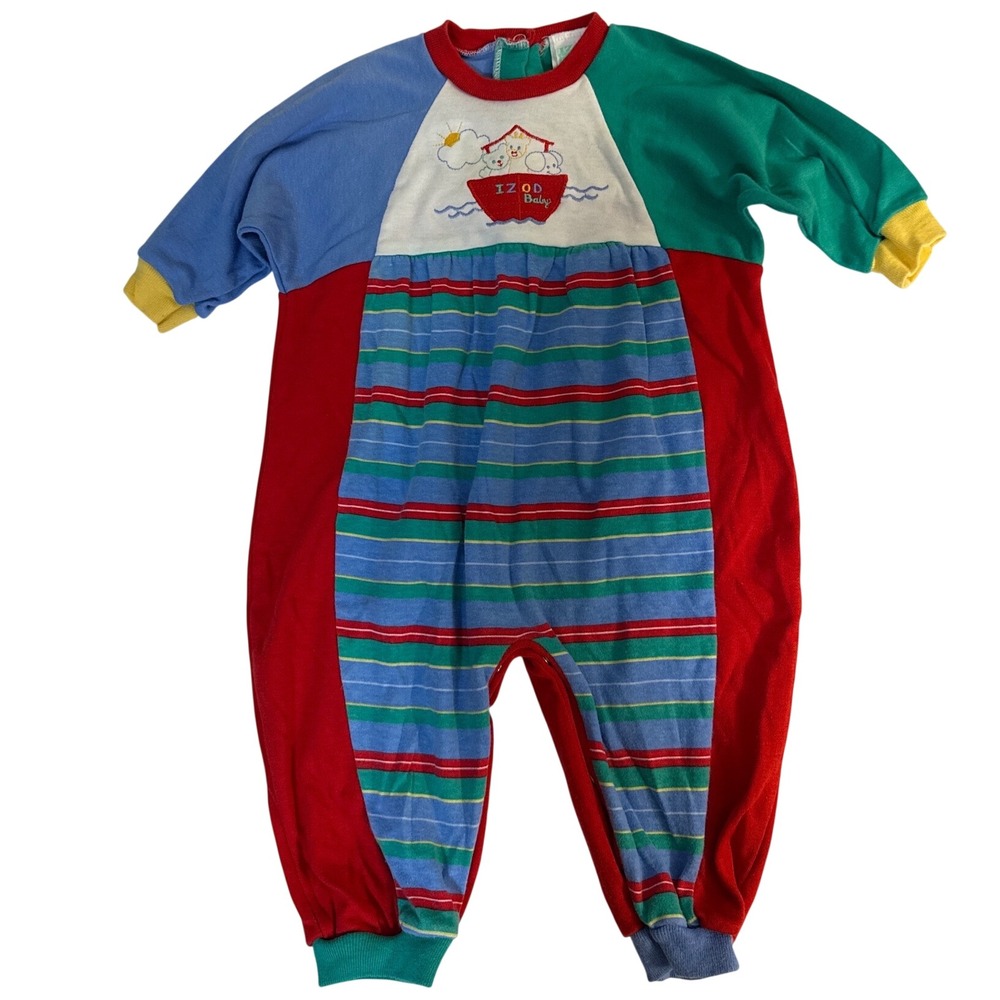 Vintage 90s Izod Baby Noahs Ark ColorBlock Striped Romper Jumpsuit 6-9m USA made